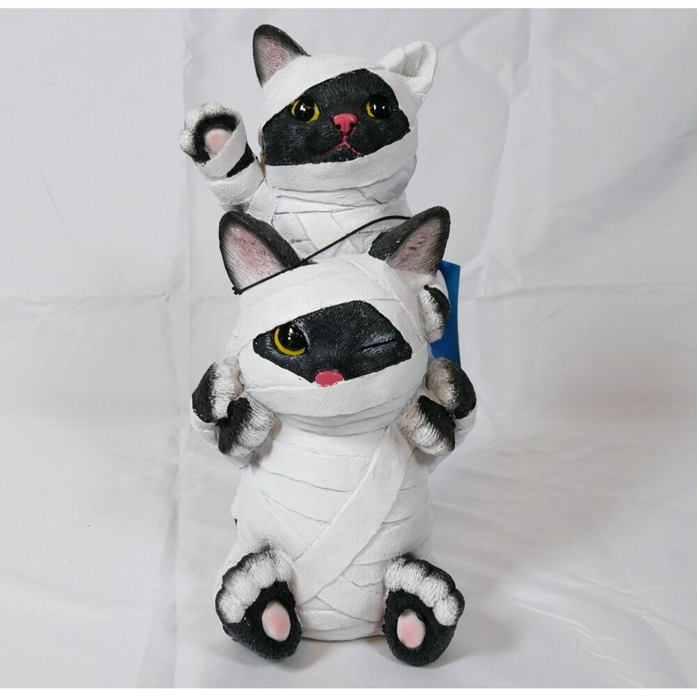 Halloween Mummy Cat Figurine 12 Inch Black Cat Decor Humane Society Stacked Cats